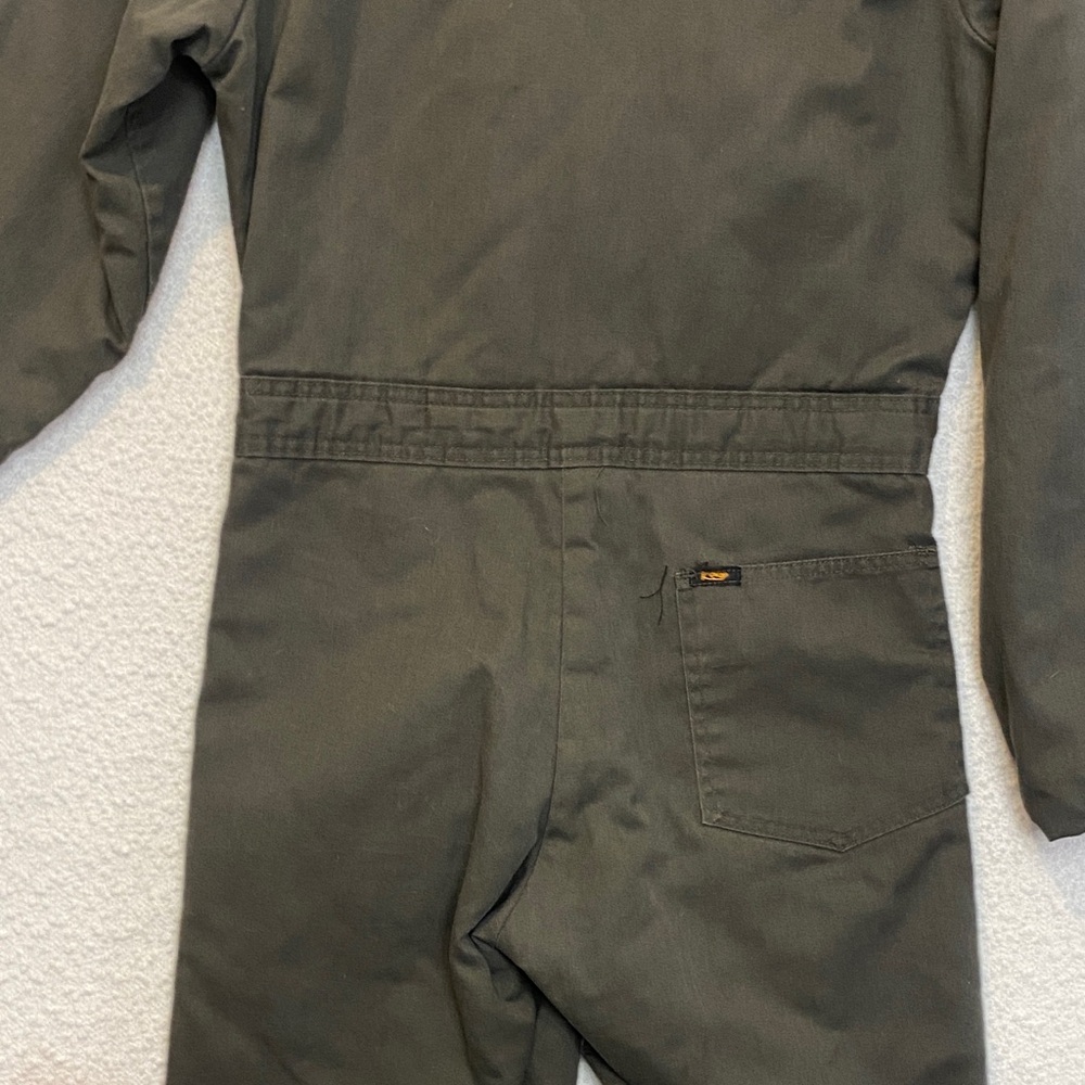 Women's Olive Grey Jumpsuit with Brown Corduroy Collar - Picture 8 of 11